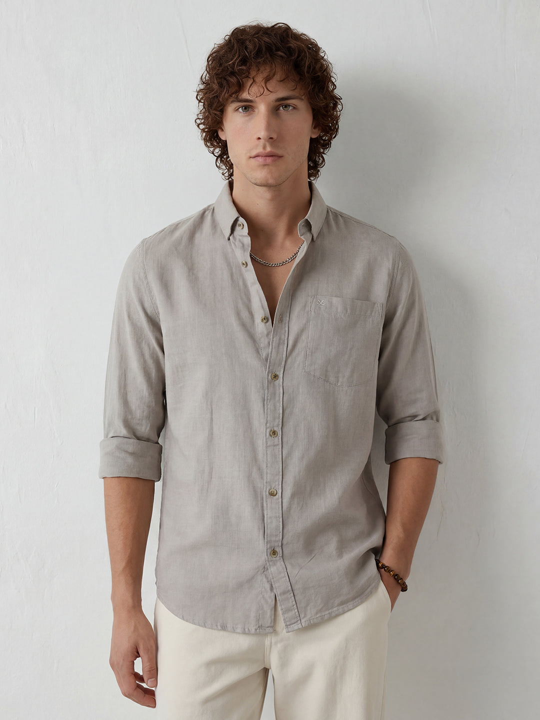 Solid Regular Fit Full Sleeve Shirt | Beige