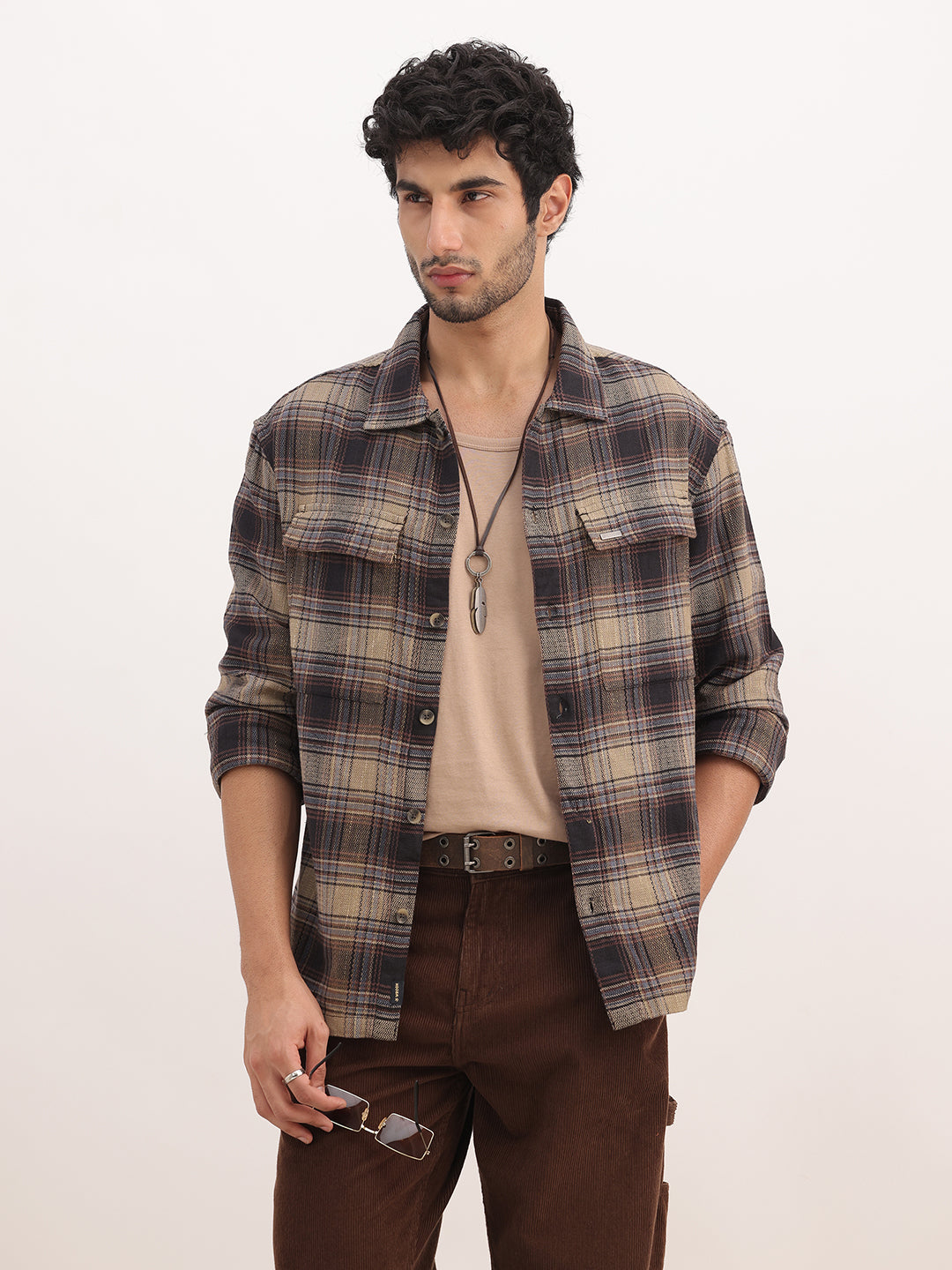 Regular Fit Checkered Jacket | Khaki