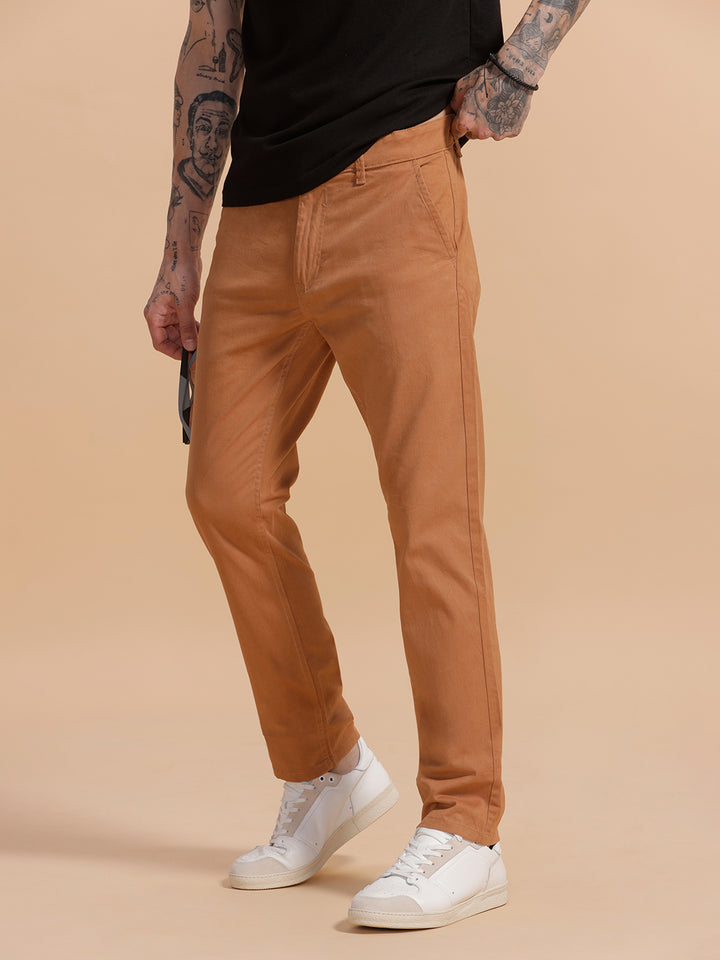 Cotton Blend Chino Trouser | Brown