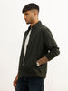 Solid Regular Fit Zipper Jacket | Olive