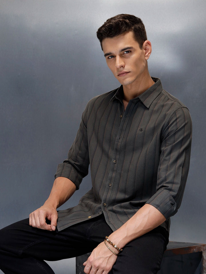 Men's casual striped pattern shirt | Green