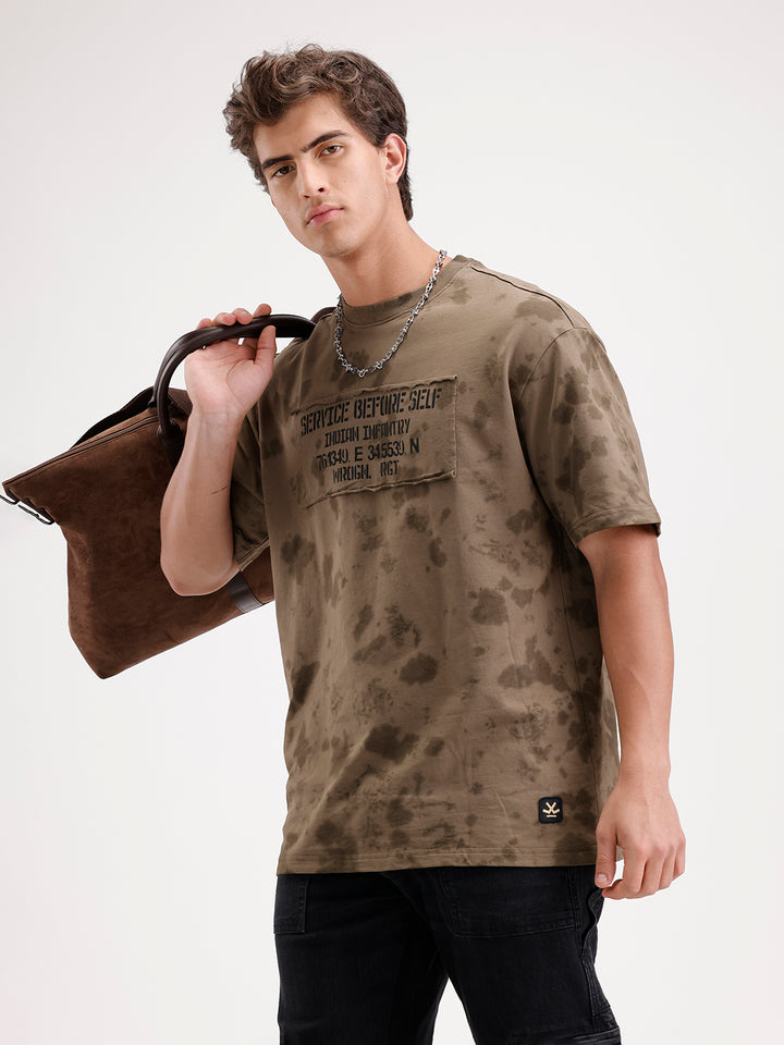 Washed effect tshirt with chest print | Olive