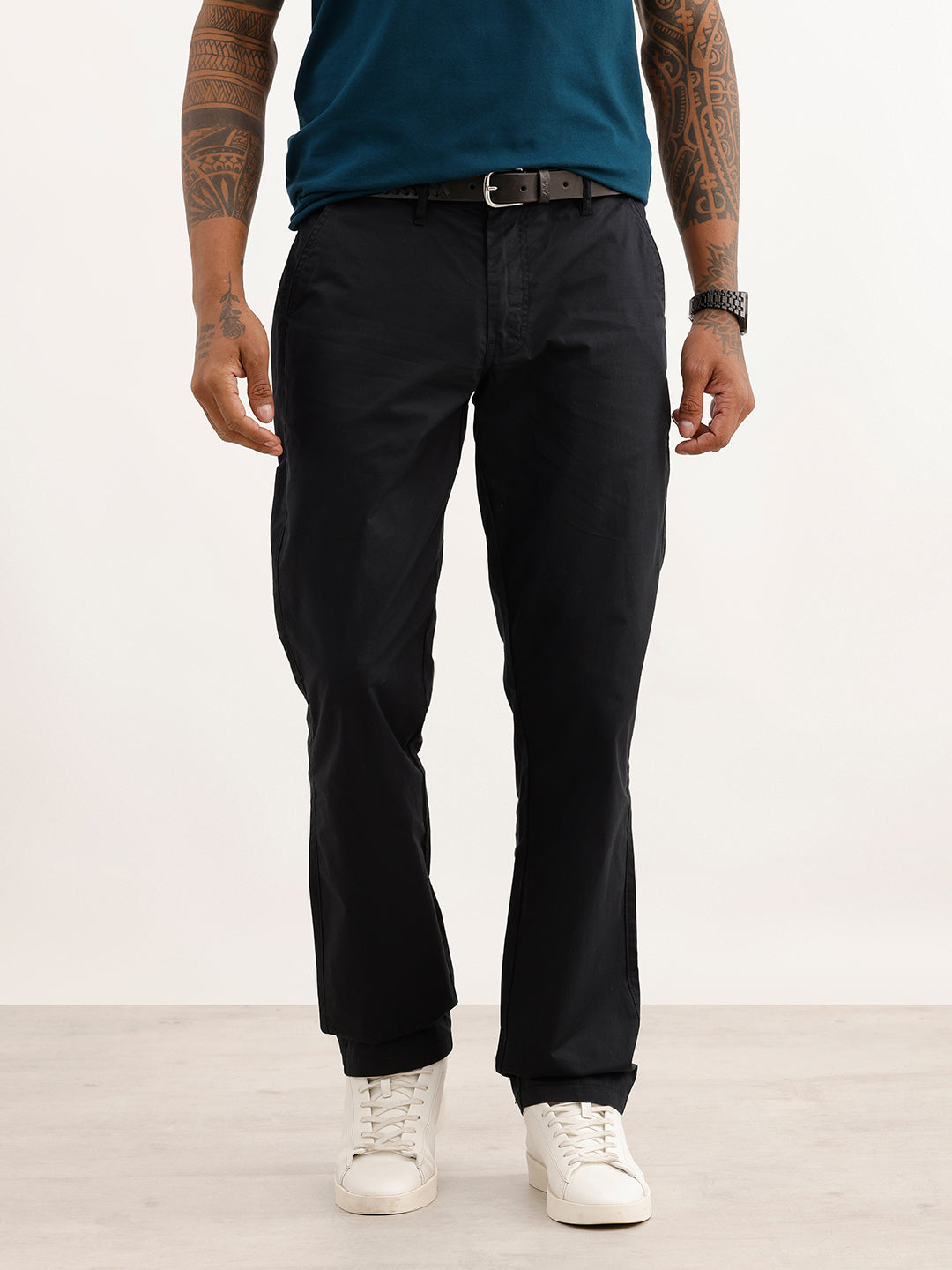 Solid Straight Fit Trouser | Black