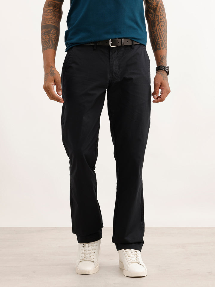 Solid Straight Fit Trouser | Black