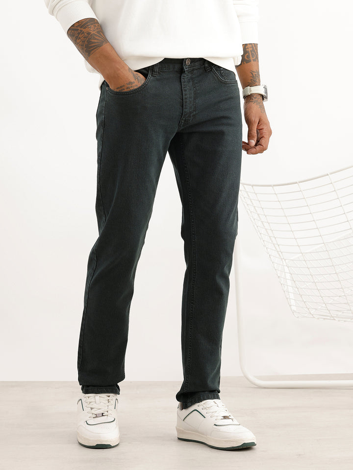 Solid Skinny Fit Denim Jeans | Dark Green