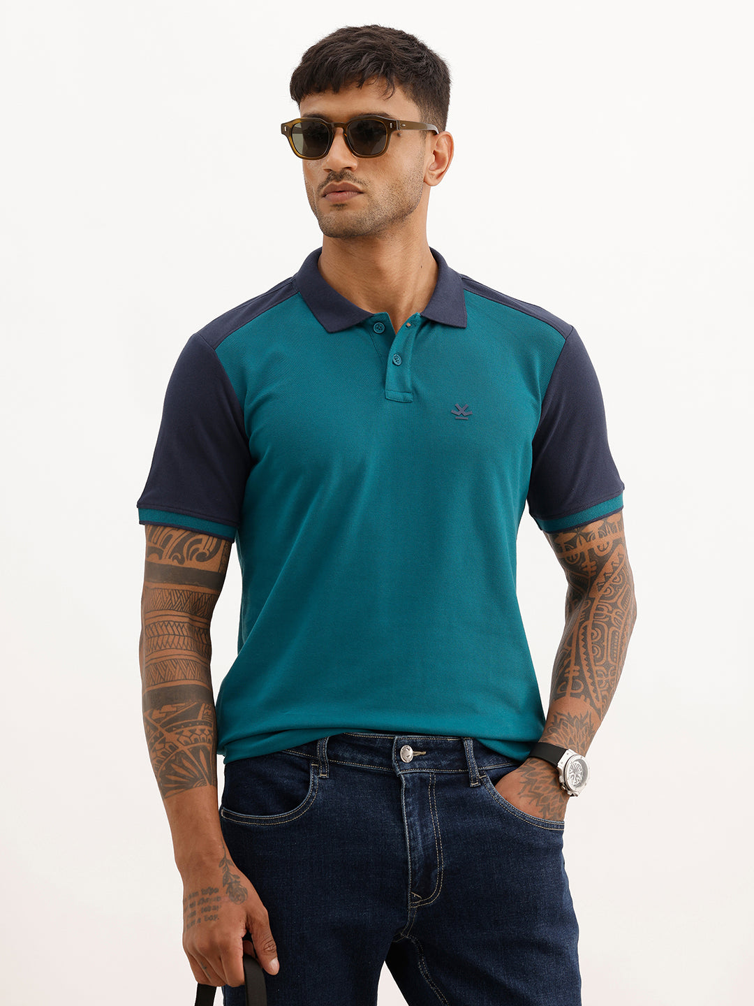 Classic Contrast Sleeves Polo T-Shirt | Teal | WWTS313F