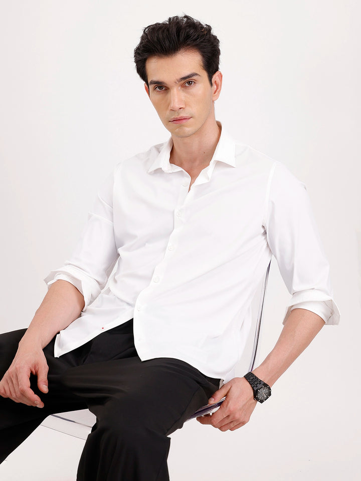Solid Slim Fit Full Sleeve Shirt  | White