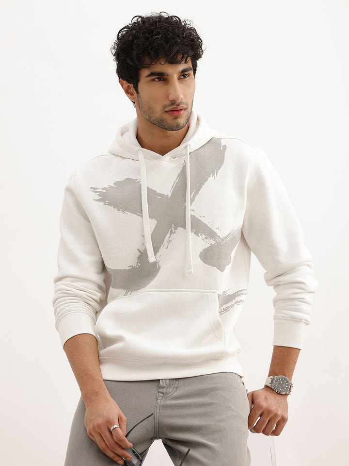 Classic Placement Printed Hooded Sweatshirt | Off White