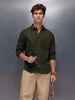 Men’s Dark Green Subtle Check Shirt | Olive