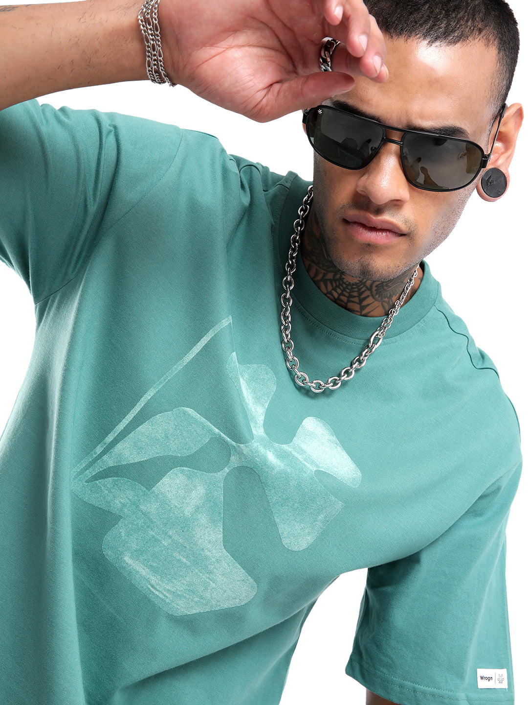 Premium Green Chest Printed T-Shirt