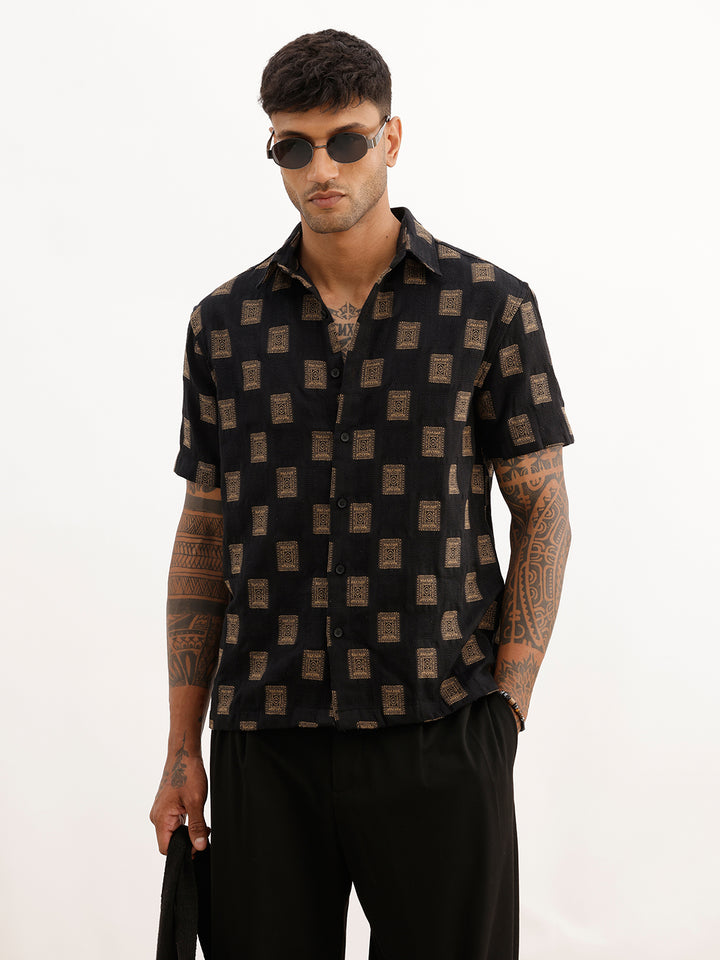 Classic Comfort Fit Jacquard Shirt | Black