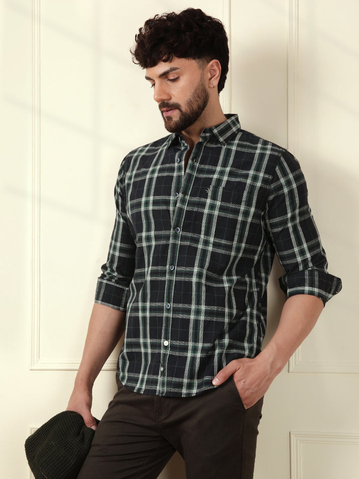 Green Slim Fit Checked Shirt