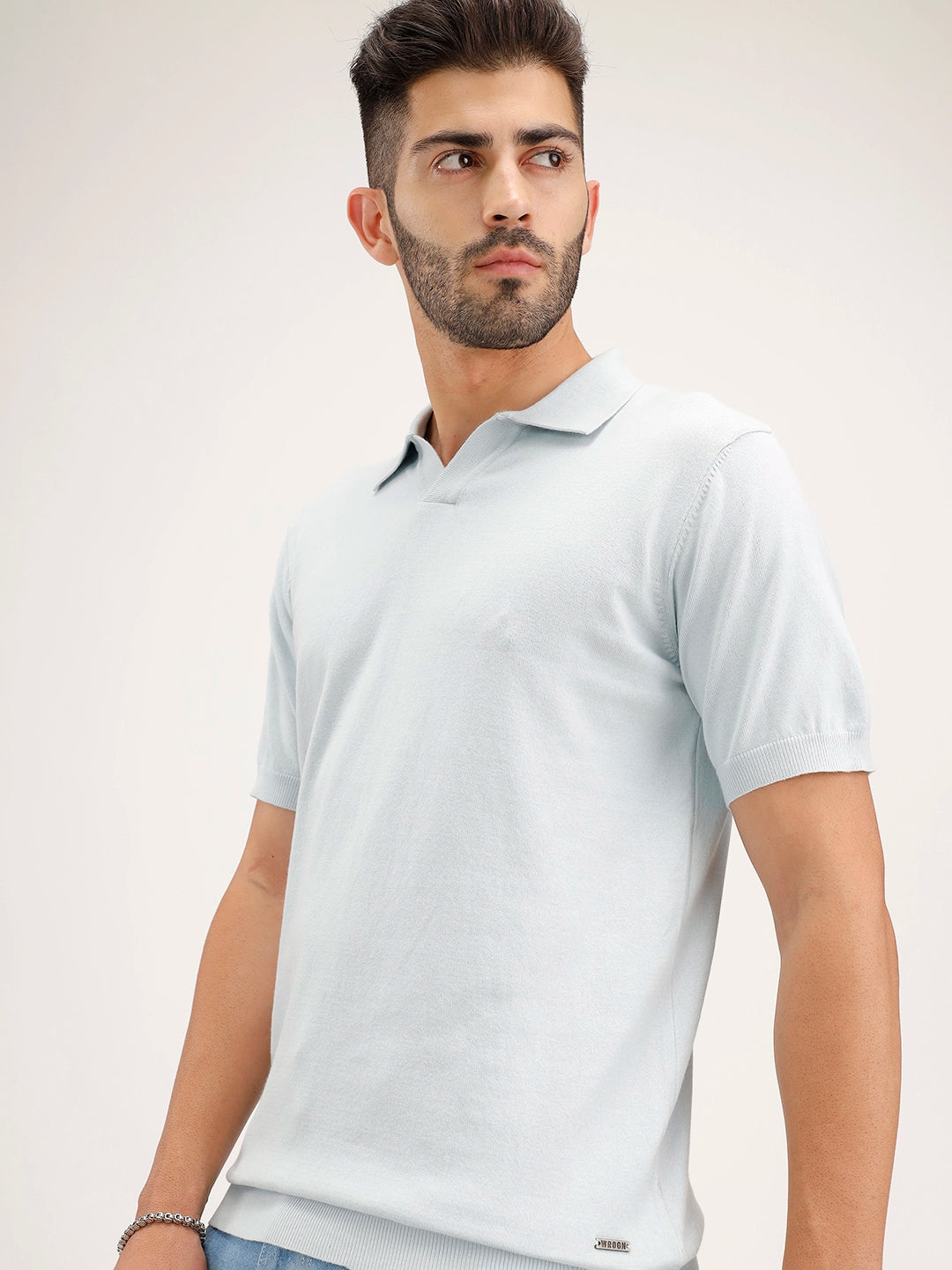 Slim Fit Flat Knit Polo T-Shirt | Light Blue