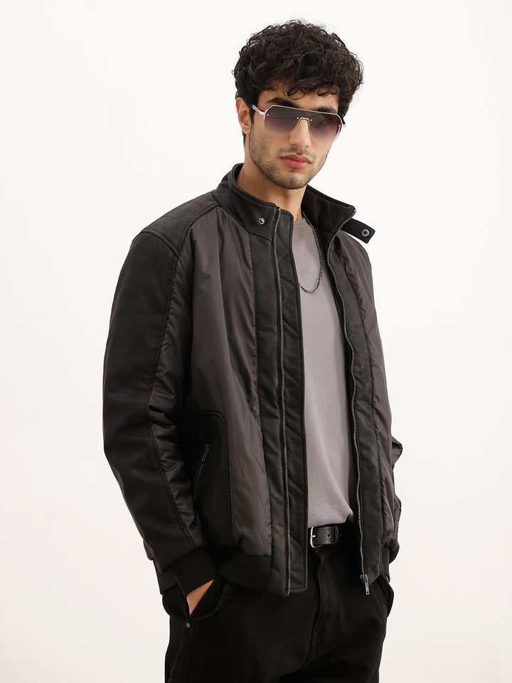 Regular Fit Pannel Puffer Jacket | Black