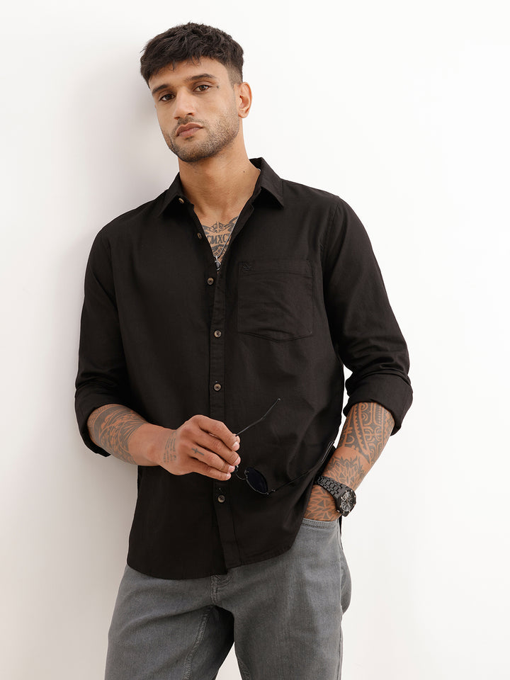 Solid Slim Fit Full Sleeve Shirt | Black