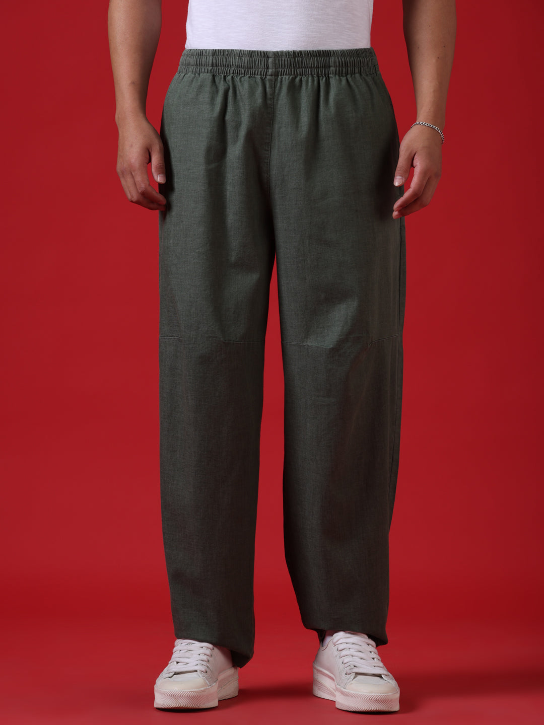 Olive Dyed Loose Fit Trousers