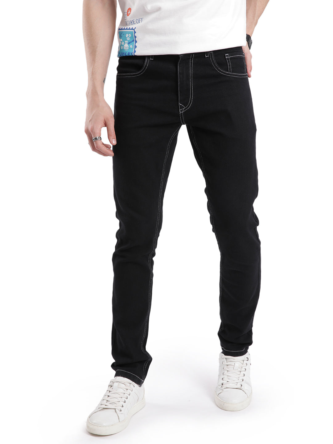 Casual Solid Black Slim Fit Jeans