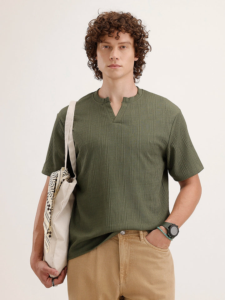 Comfort Fit Textured T-Shirt | Olive
