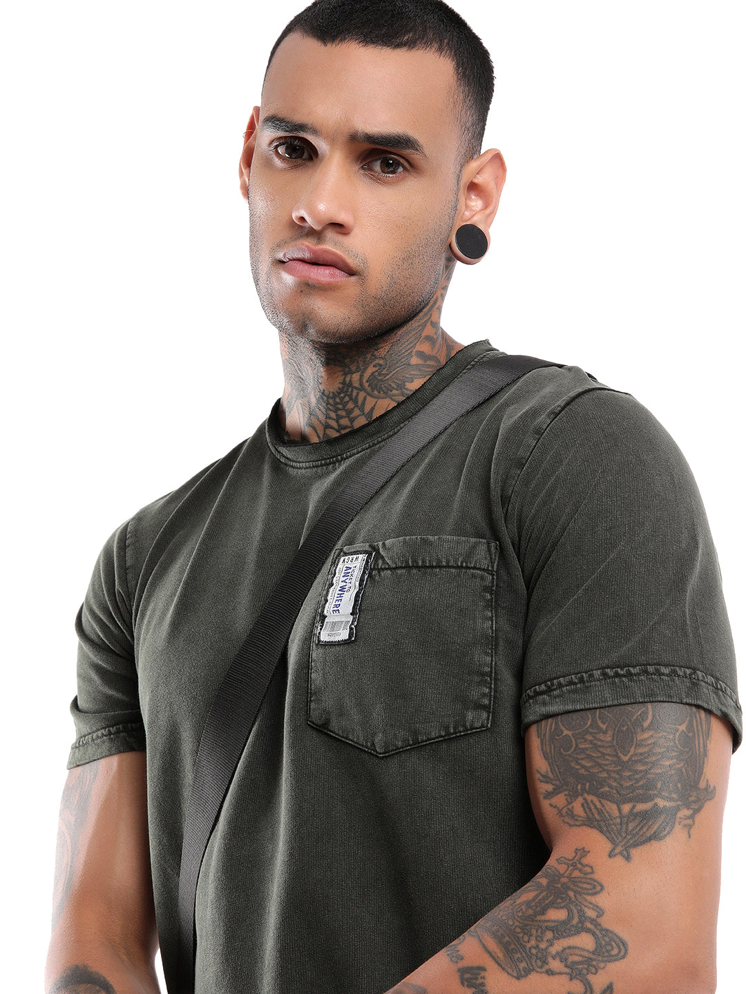 Raw Edged Olive Slim Fit T-Shirt