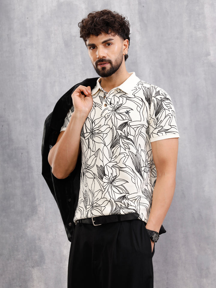 Floral Abstract Aop Polo T-Shirt  | Off White