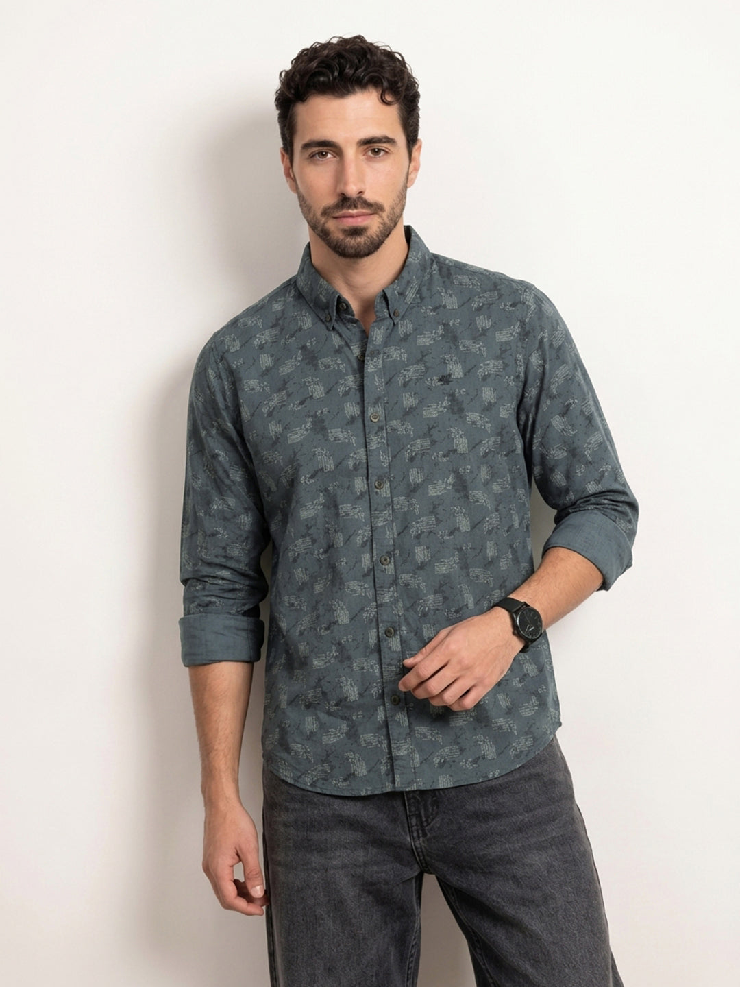 Slim Fit AOP Full Sleeve Shirt | Grey