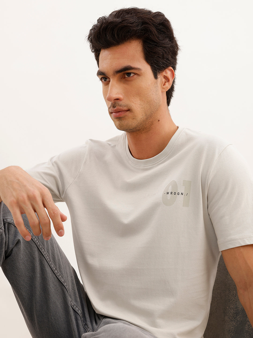 Slim Fit Placement Printed T-Shirt | Grey