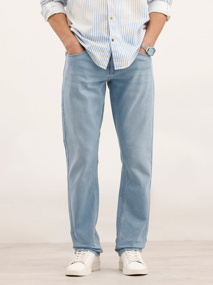 Faded Straight Fit Denim Jeans | Light Blue