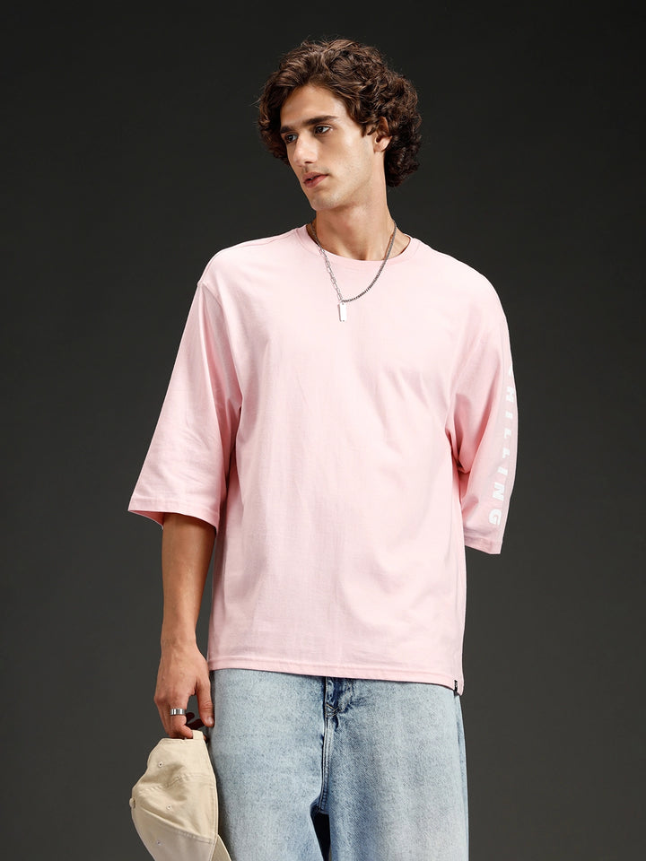 Men's Oversized Placement Print T-shirt | Pink