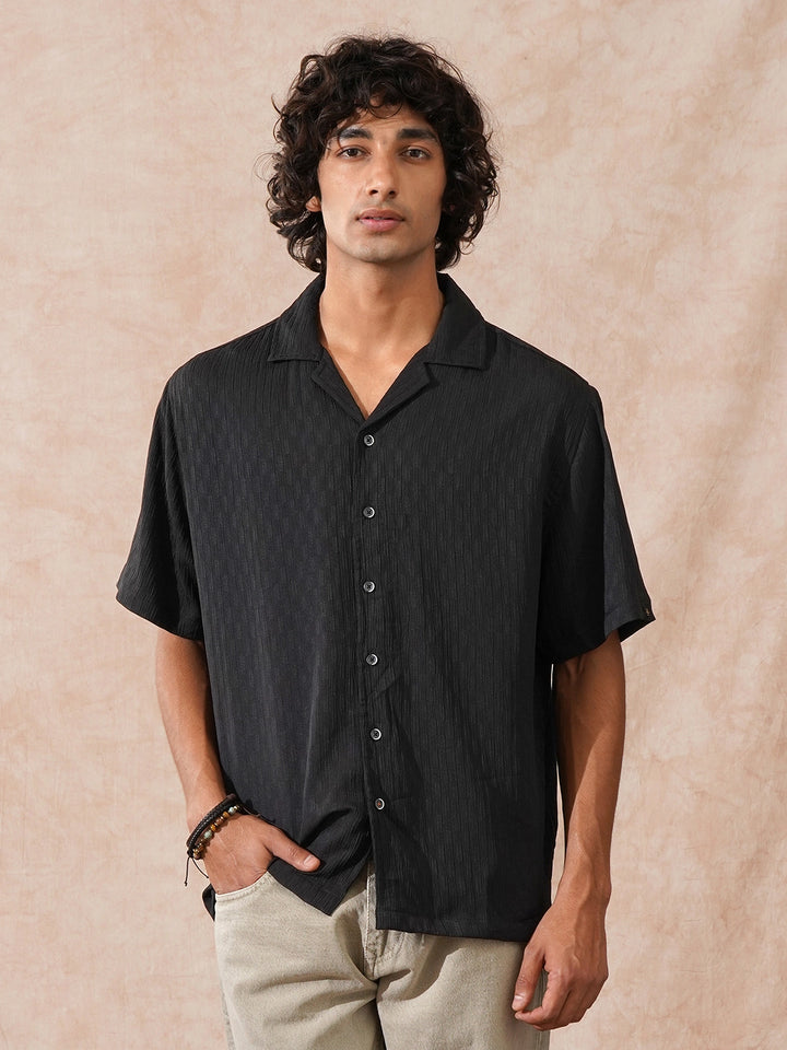 Textured Resort Collar Shirt | Black