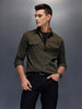 Men's structured shirt with pocket styling | Olive