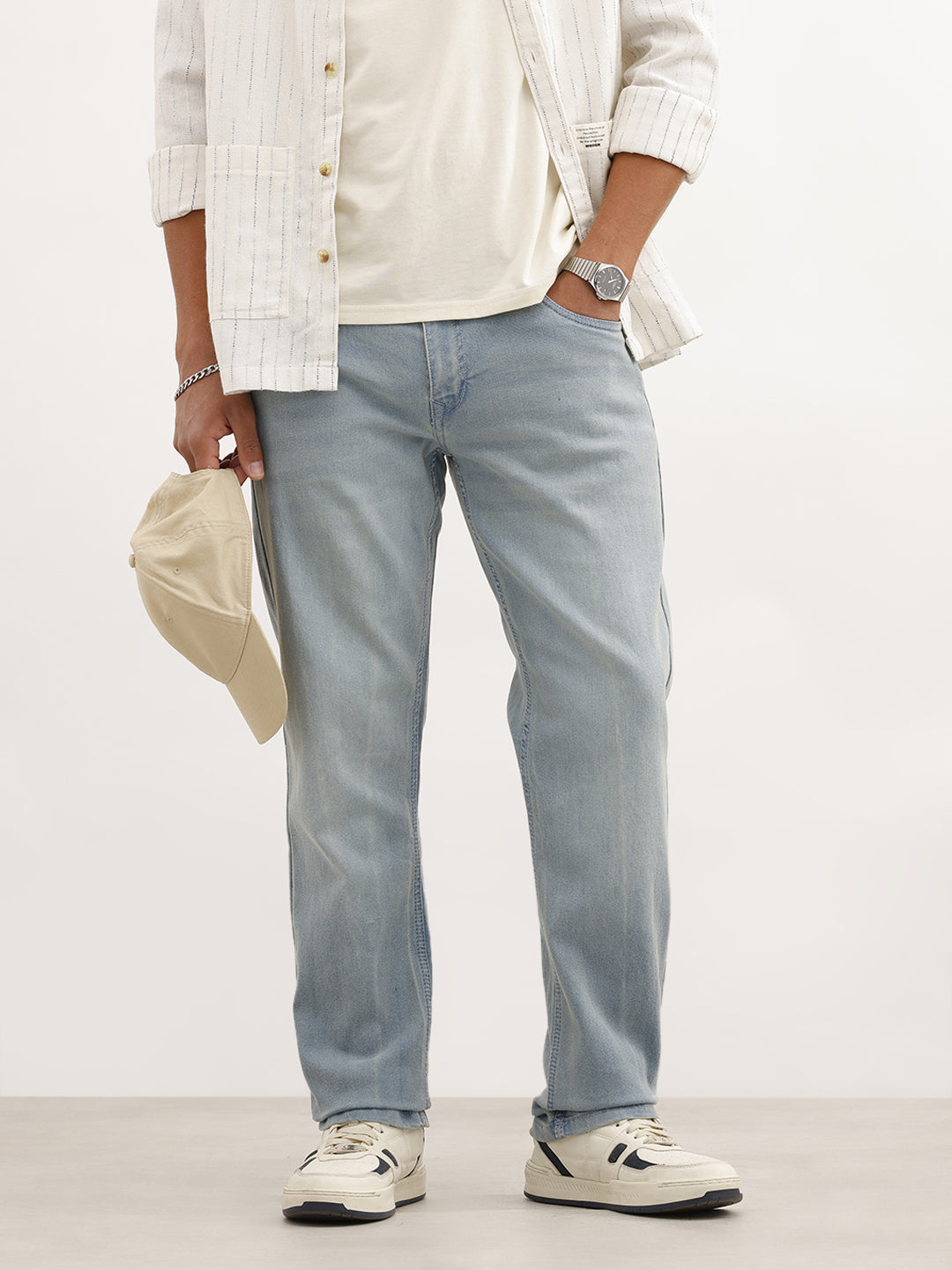 Faded Straight Fit Denim Jeans | Light Blue