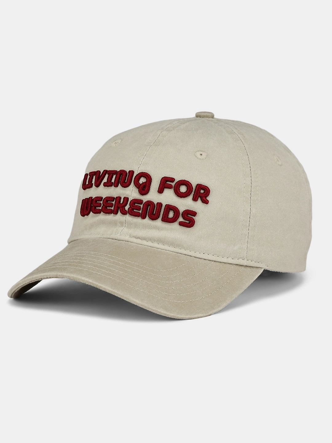 Embroidered "Living For Weekend" Graphic Cap | Cream