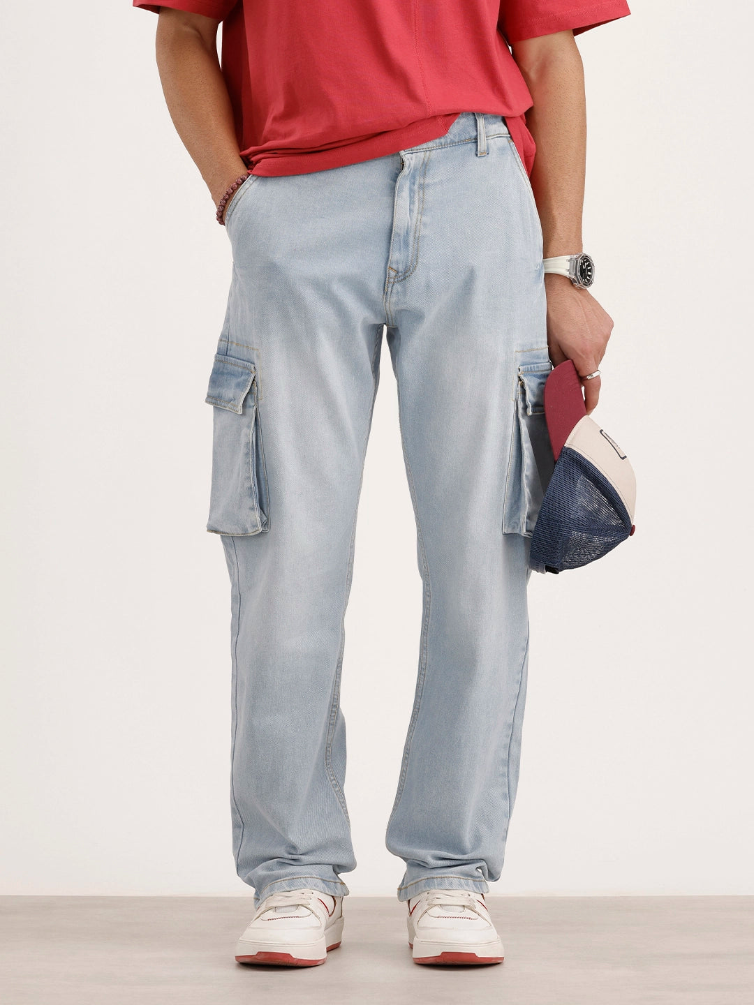 Anti Fit Cargo Denim Jeans | Light Blue