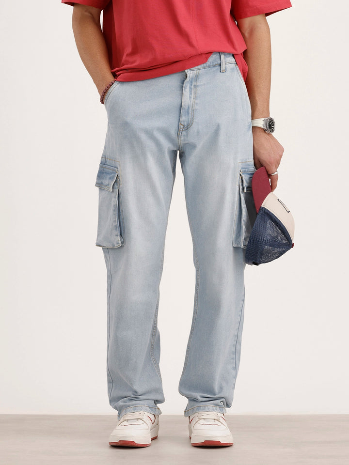 Anti Fit Cargo Denim Jeans | Light Blue