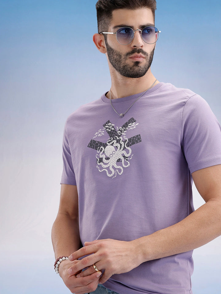Slim Fit Puffer Printed T-Shirt | Purple