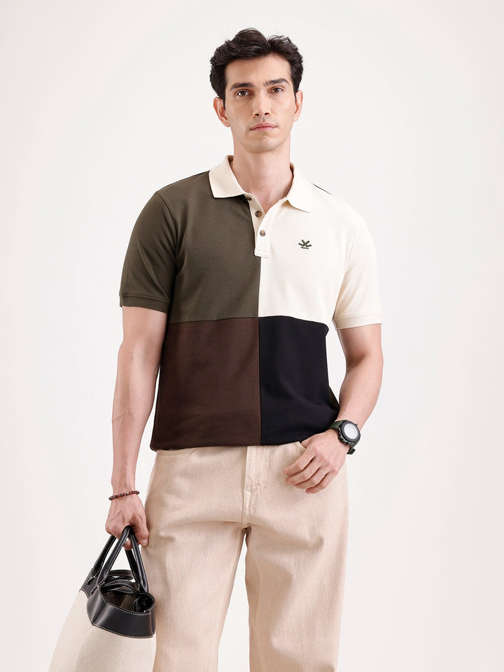 Cut & Sew Polo T-Shirt   |  Olive