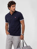 Slim Fit Contrast Sleeve Polo T-Shirt | Navy Blue