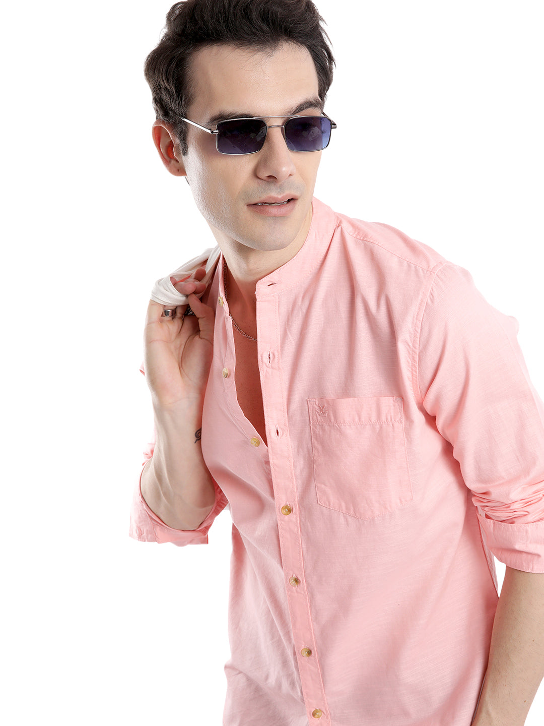 Pink Mandarin Collar Shirt