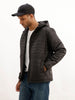 Solid Regular Fit Puffer Hooded Jacket | Black