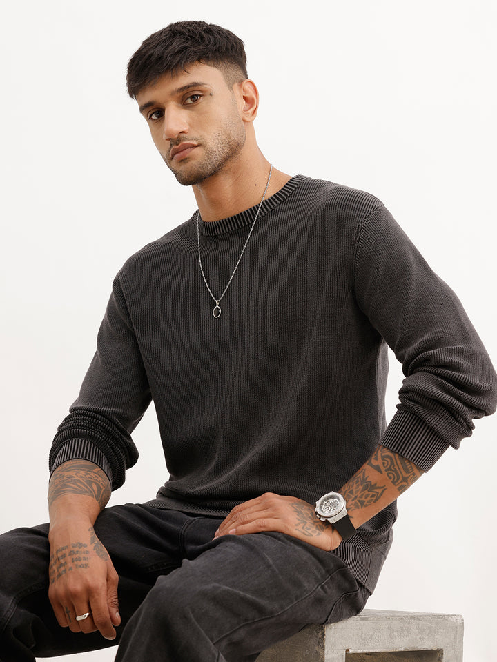 Regular Fit Textured Knited Sweater | Grey