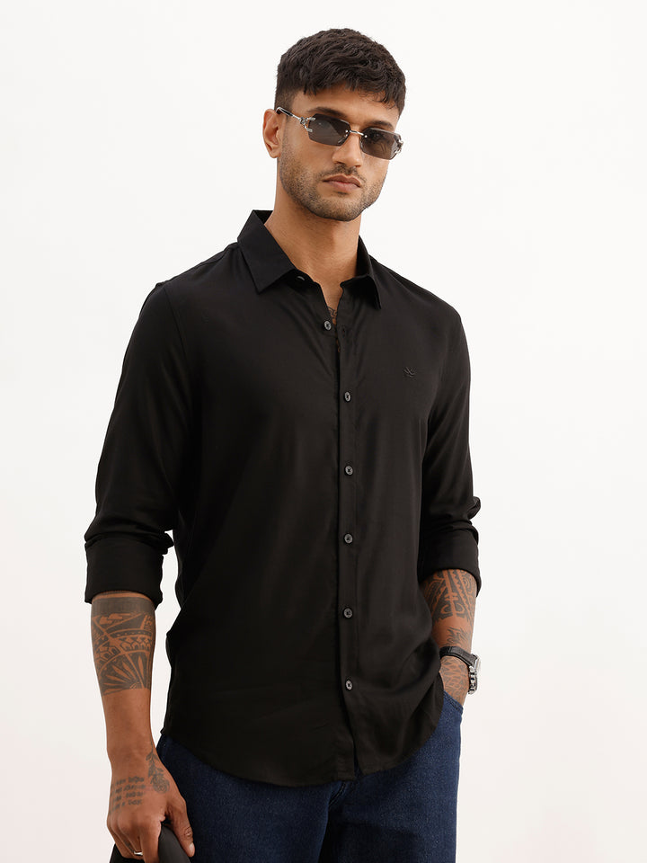 Slim Fit Solid Full Sleeve Shirt | Black