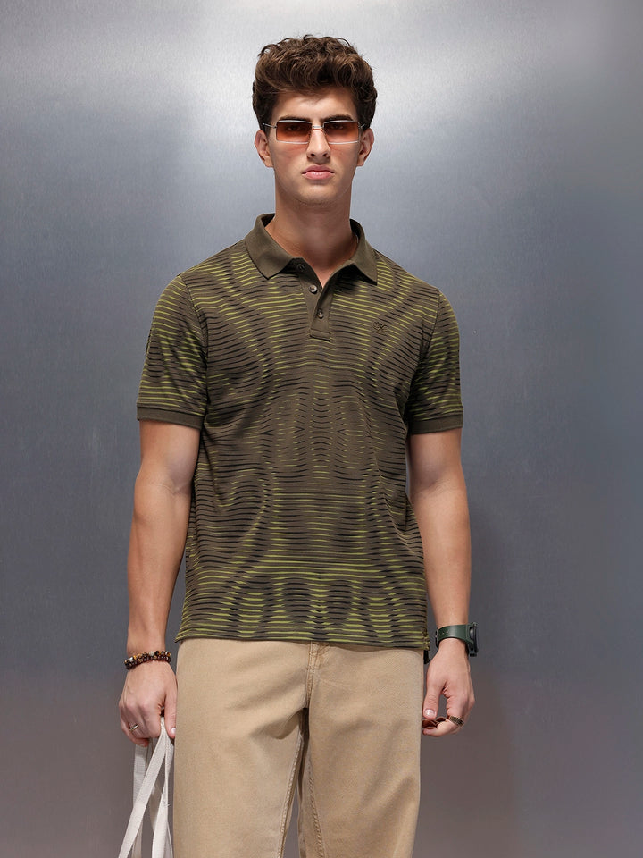 Placement Printed Slim Fit Polo T-Shirt  | Olive