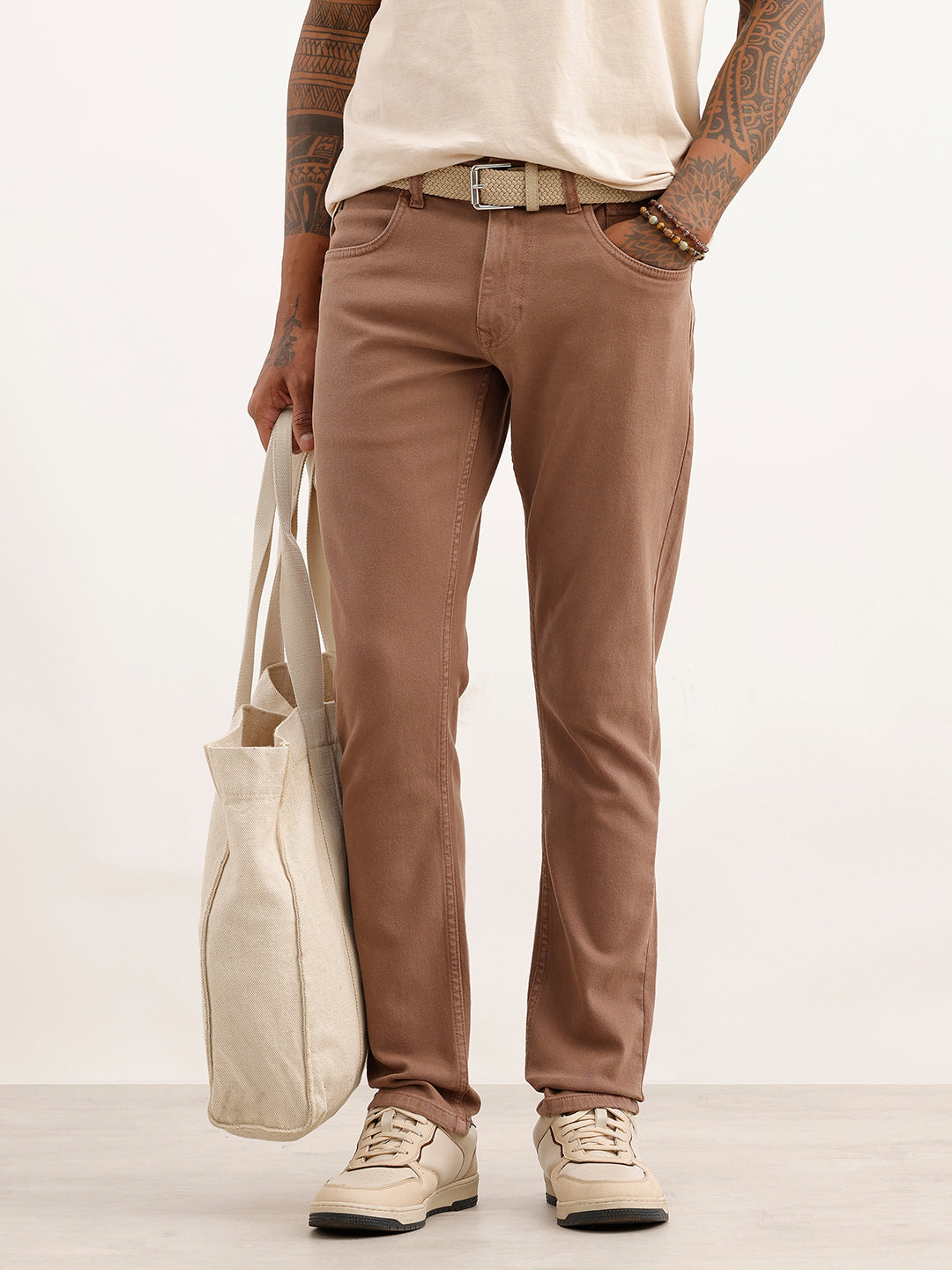 Slim Fit Solid Denim Jeans | Brown