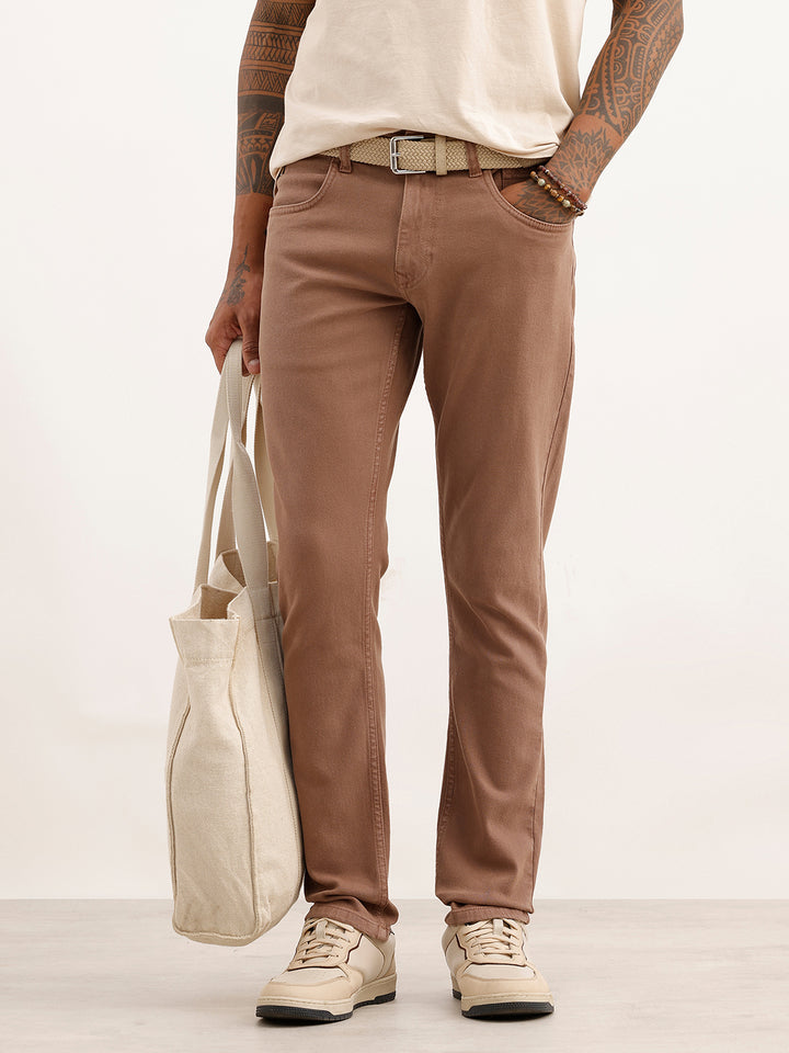 Slim Fit Solid Denim Jeans | Brown