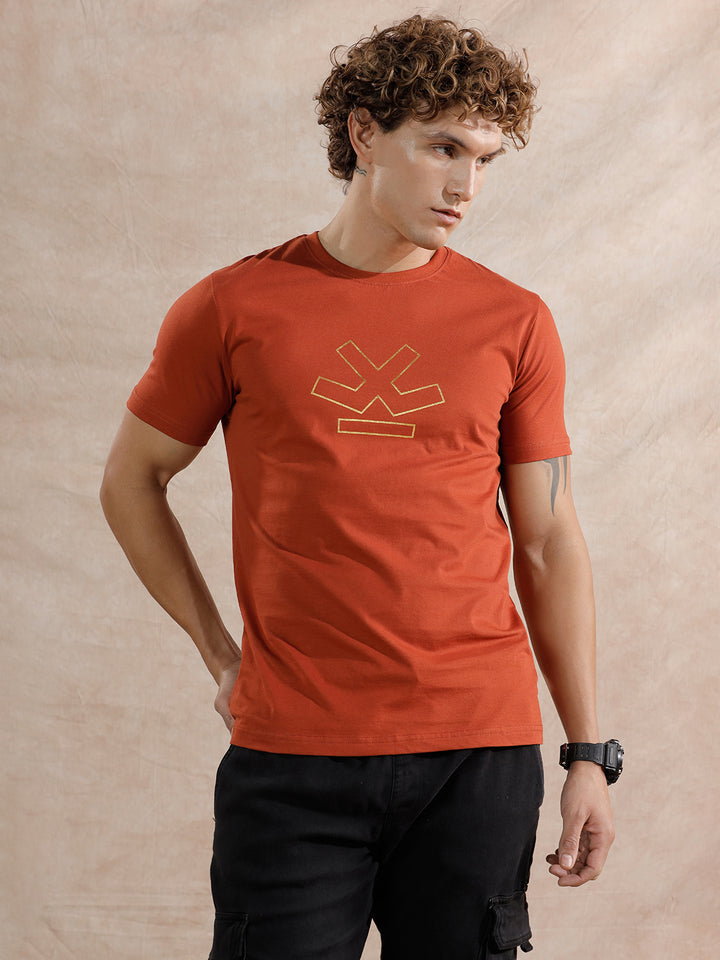 Silver Foil Print Slim Fit T-Shirt | Rust