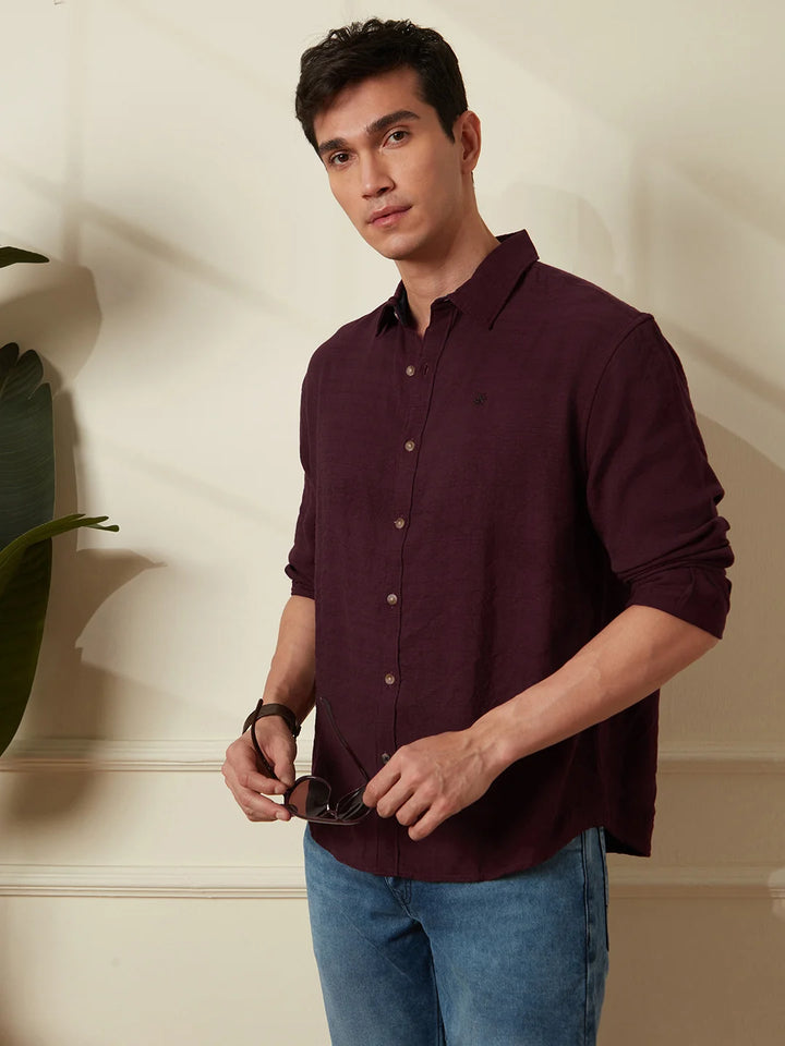 Textured Comfort Fit Shirt | Maroon