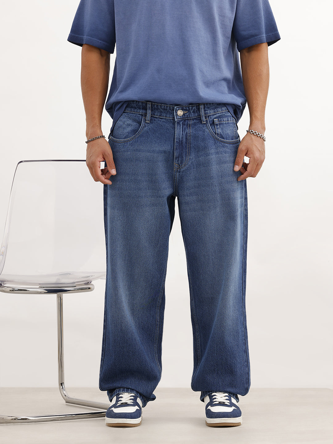 Faded Loose Fit Denim Jeans | Blue