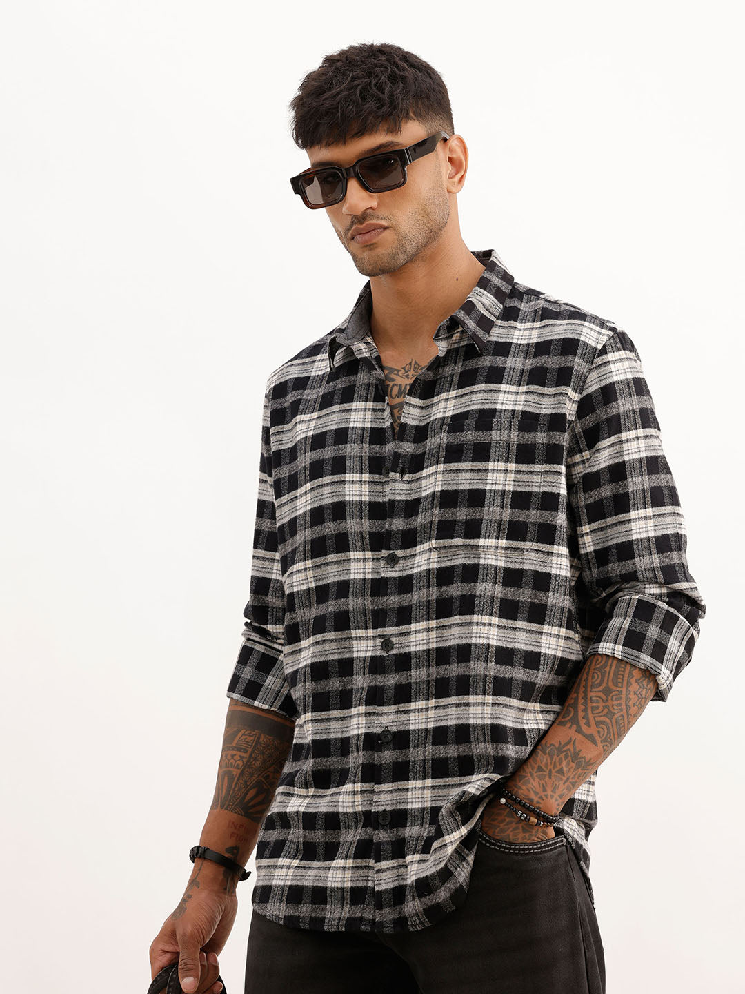 Checkered Slim Fit Full Sleeve Shirt | Black