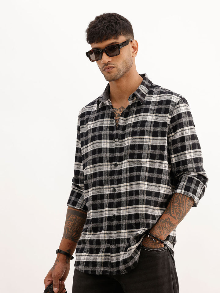 Checkered Slim Fit Full Sleeve Shirt | Black