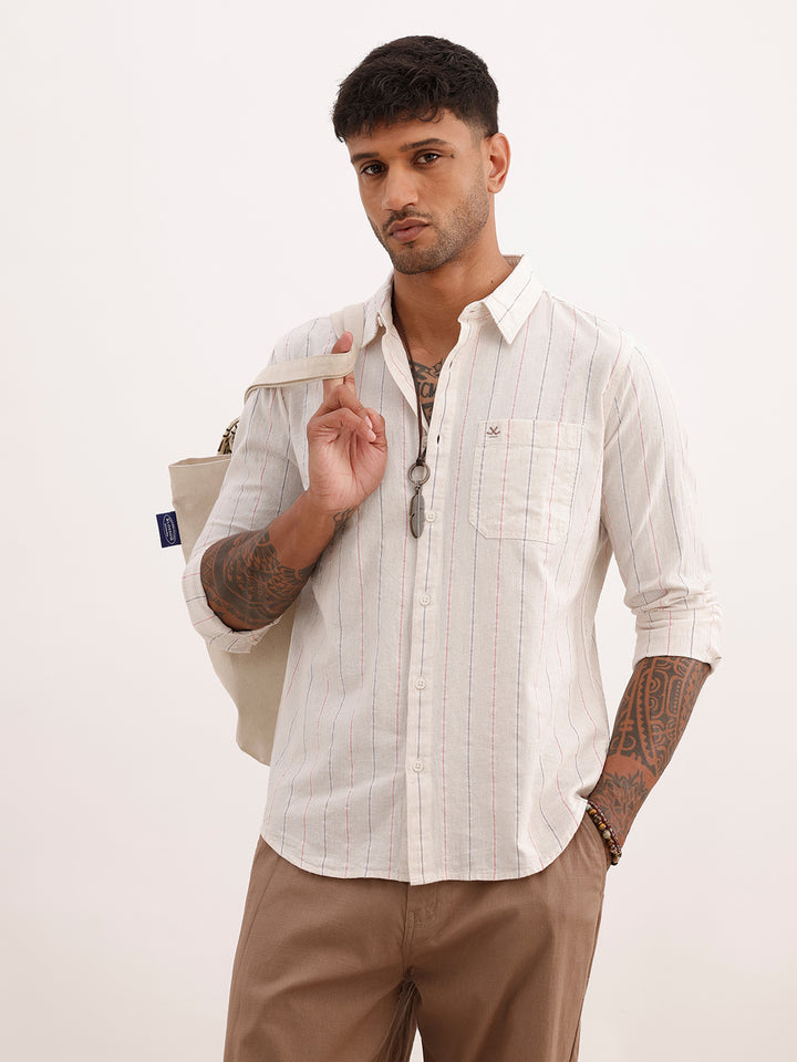 Classic Striped Linen Blend Shirt | Beige
